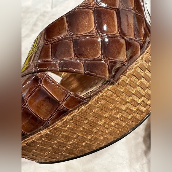 Sergio Zelcer Brown Alligator Peep Toe 4” Platform Heels~Woven Bottoms~Handmade - Picture 11 of 16